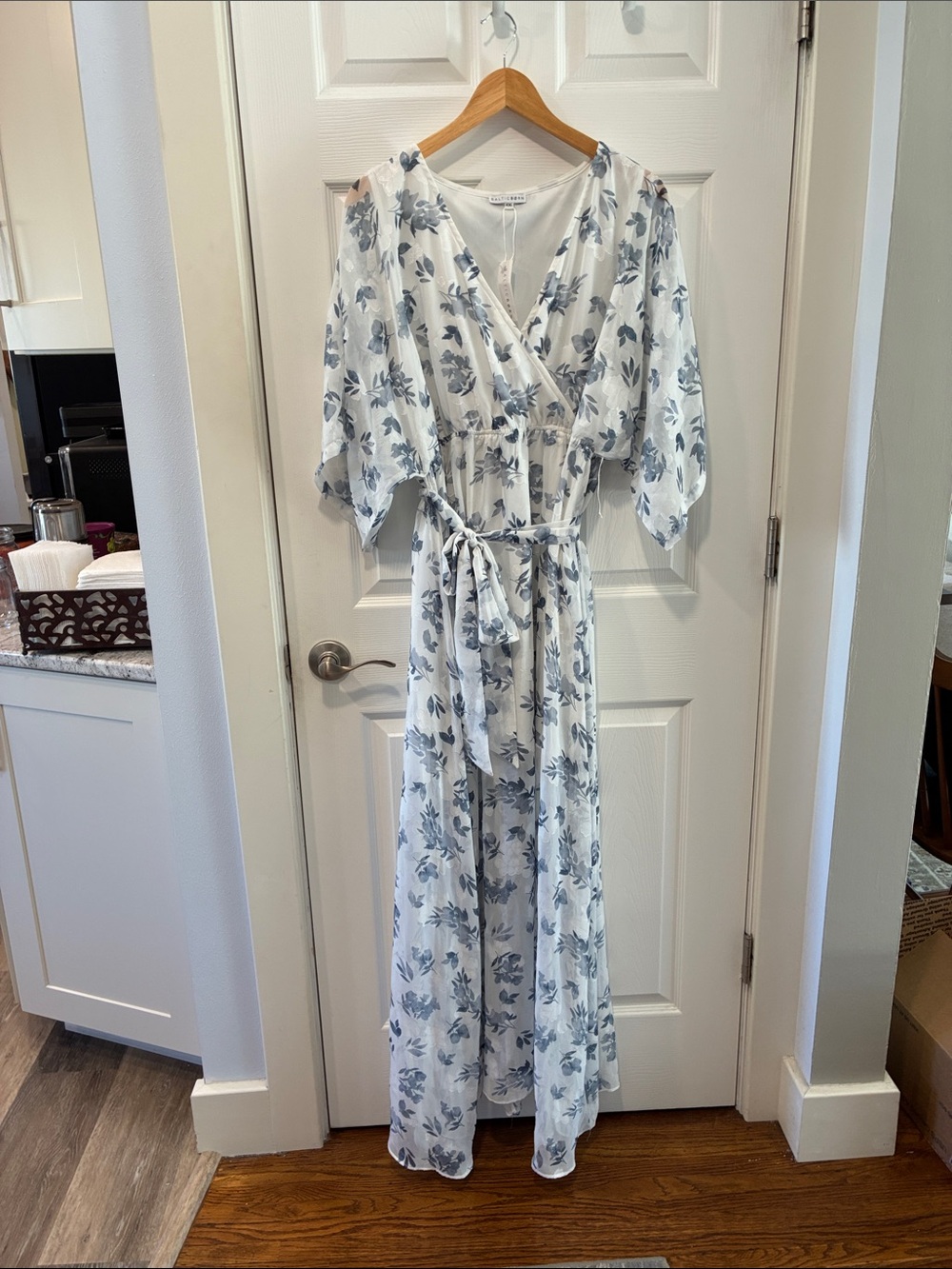 Baltic Born White Maxi Dress with Blue Floral Print